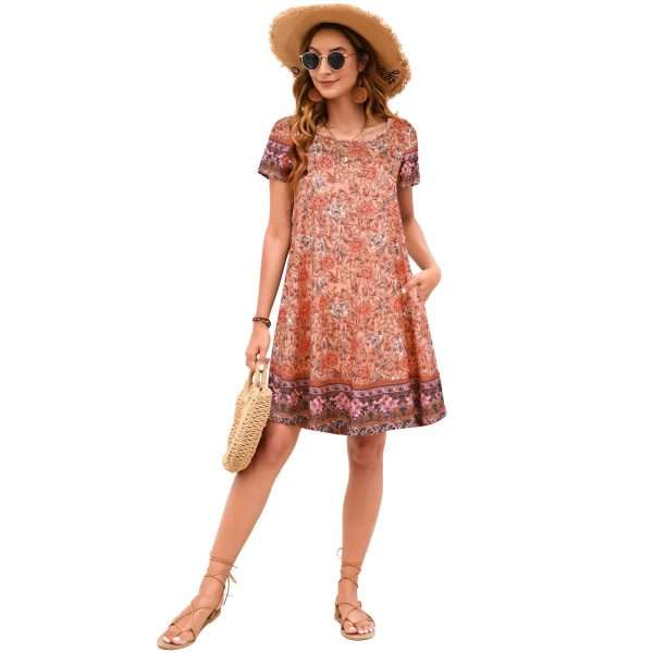 Women's Summer Dresses 2025 Beach Boho Sundress Short Sleeve Loose Casual Tshirt Dress with Pockets