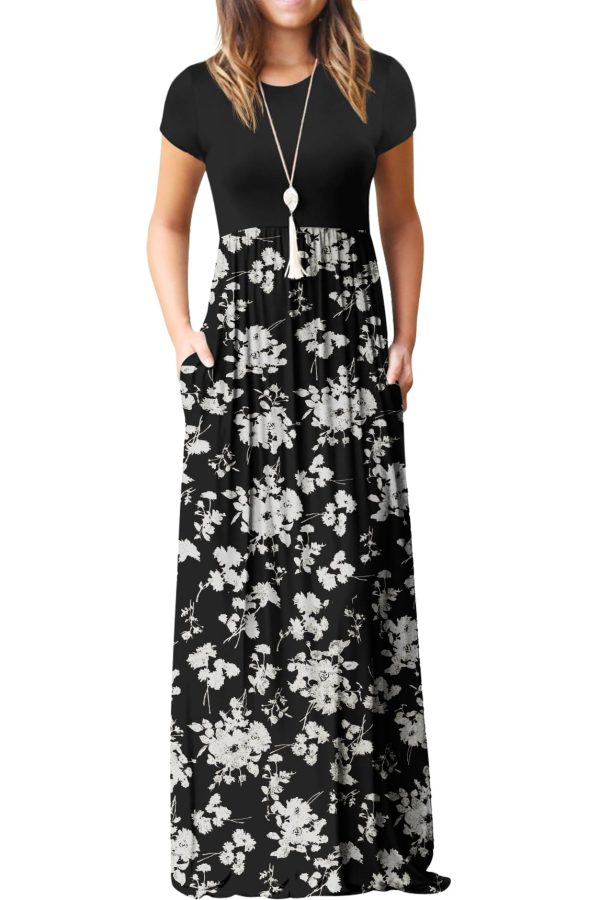 71lOFWpzJ7L.jpg Women's Short Sleeve Maxi Dresses Casual Long Dresses with Pockets