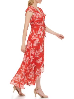 71mSiak5NxL.jpg Women's Wrap Floral Hi-lo Maxi Dress – Flutter Sleeve Printed Chiffon Gown