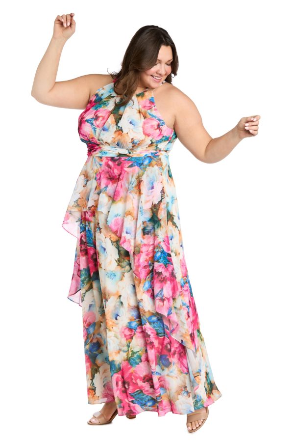 71ngbBH88BL.jpg Flowing Watercolor Floral Halter Maxi Dress W/Tiered Ruffle Hem