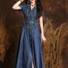 Women Asymmetrical Single Breasted Vintage A-Line Denim Dresses V-Neck Retro Embroidery Slim Jeans Dress