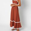 71oKzwocJFL.jpg Women Summer Dresses 2025 Spaghetti Straps Sleeveless Smocked Rickrack Trim Boho Flowy Loose A-Line Midi Dress