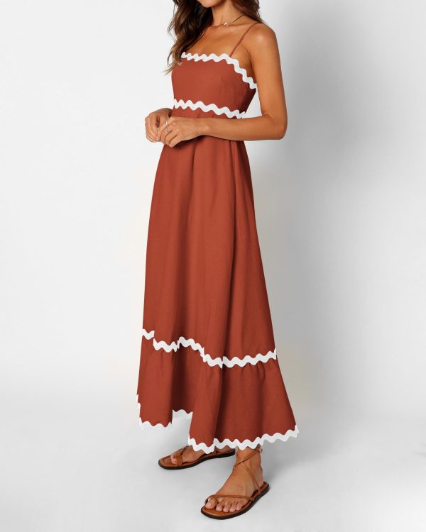 71oKzwocJFL.jpg Women Summer Dresses 2025 Spaghetti Straps Sleeveless Smocked Rickrack Trim Boho Flowy Loose A-Line Midi Dress