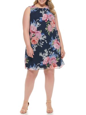 Women's Sleeveless Printed Chiffon Shift Mini Dress