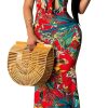 Women's Summer Floral Spaghetti Strap Long Maxi Dresses Low-Cut Bohemian Beach Sundress