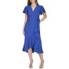 71p7ppvpZL.jpg Women's V Neckline Midi Length Short Flutter Sleeve Dress