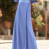 Women 2025 Summer Maxi Dress Casual Loose Puff Sleeve Square Neck Maternity Flowy Long Beach Dresses with Pockets