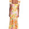 Women's Elastic Ruffle Sleeve Square Neck Maxi Dress Easy Summer Fun Vacation