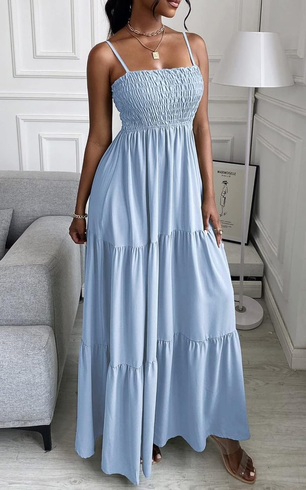 71rMFATVvmL.jpg Women's Summer Maxi Dress 2025 Casual Boho Sleeveless Spaghetti Strap Smocked Tiered Long Beach Sundresses