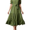 71sldXCzfZL.jpg Women's Tiered Midi Dress with Tie Waist Flowy Summer Casual Short Sleeve Boho Swing Dress with Pocket