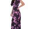 Womens Short Cap Sleeves Abstract Flower Print Long Maxi Dress Gown