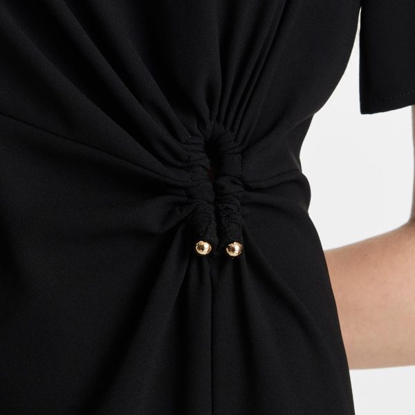 Summer Black Mini Dress for Women Casual V-Neck Short Sleeve Patchwork Pleated A-line Dresses for Wedding Guest Dress