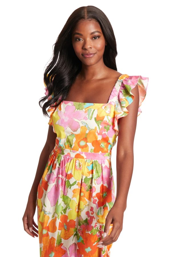 Women's Elastic Ruffle Sleeve Square Neck Maxi Dress Easy Summer Fun Vacation