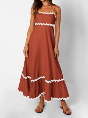 Women Summer Dresses 2025 Spaghetti Straps Sleeveless Smocked Rickrack Trim Boho Flowy Loose A-Line Midi Dress