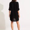 Women's V Neck Cover Up Dress with Roll Sleeves