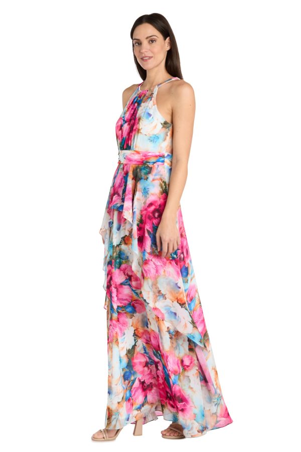 71x809umzL.jpg Flowing Watercolor Floral Halter Maxi Dress W/Tiered Ruffle Hem