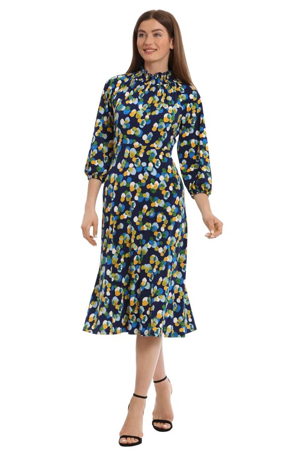 Women's Mini Ruffle Smocked Mock Neck Midi Dress