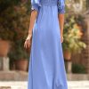 Women 2025 Summer Maxi Dress Casual Loose Puff Sleeve Square Neck Maternity Flowy Long Beach Dresses with Pockets