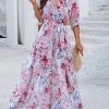Womens Half Sleeve Wrap V Neck Chiffon Floral Casual Maxi Dress Spring Summer Wedding Guest Dresses for Women 2025