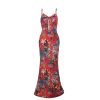 Women's Summer Floral Spaghetti Strap Long Maxi Dresses Low-Cut Bohemian Beach Sundress