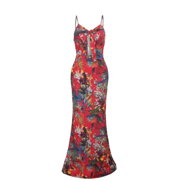 Women's Summer Floral Spaghetti Strap Long Maxi Dresses Low-Cut Bohemian Beach Sundress