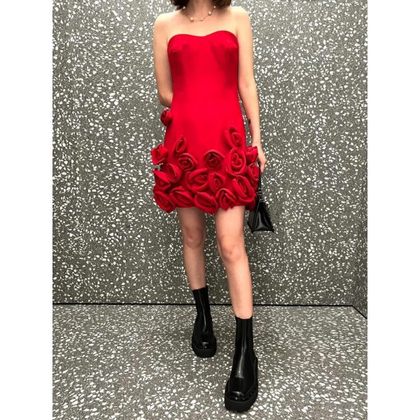 Women’s High Waist Strapless Dress - Sleeveless Modern Office Ready Attire