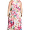 Flowing Watercolor Floral Halter Maxi Dress W/Tiered Ruffle Hem