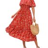 8176kBZsdfL.jpg Women's 2025 Spring Summer Boho Off Shoulder Midi Dress Floral Short Sleeve A Line Casual Beach Vacation Dresses