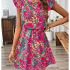 817kHy8DOEL.jpg Women's Boho Print Tie Back Mini Dress Ruffle Cap Sleeve Crew Neck Vacation Dresses