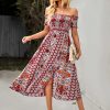 Women's Off The Shoulder Dresses Boho Flowy Smocked Maxi Sundress Beach Vacation Summer Dress 2024