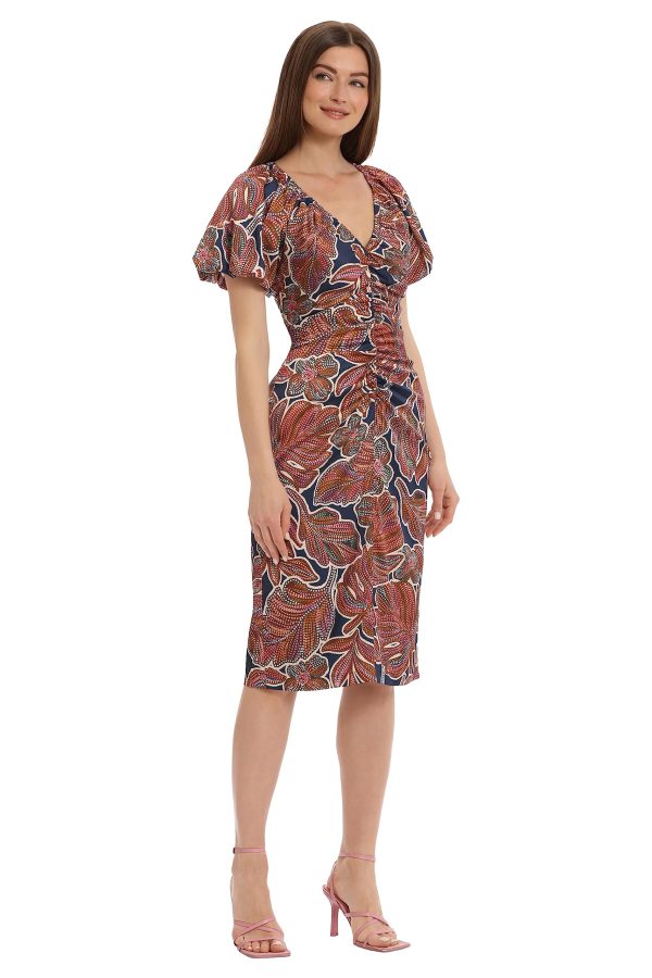 Women's Floral Printed V-Neck Empire Waist Midi Dress
