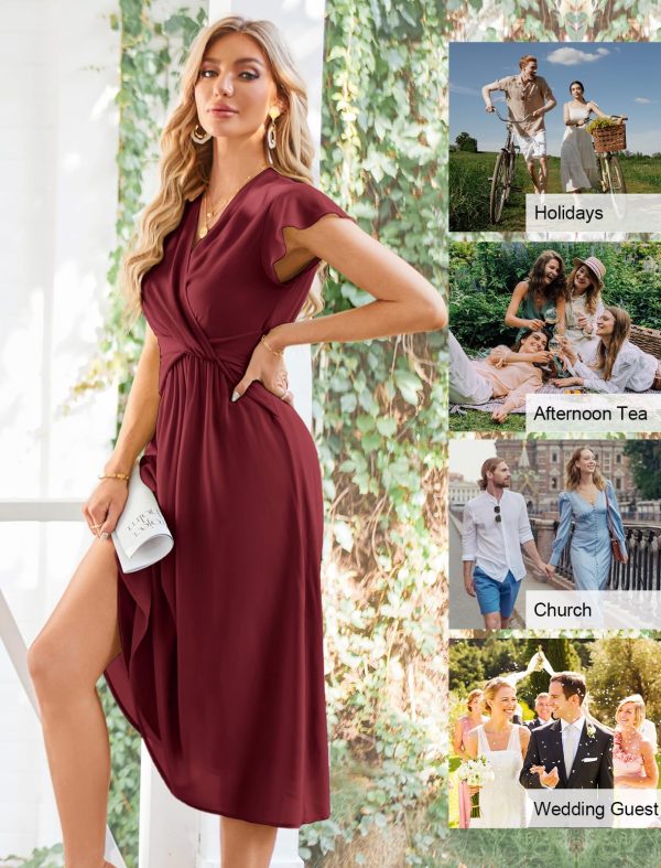 8191Mp8RquL.jpg Womens Dresses Ruffle Short Sleeves Empire Waist Elastic V-Neck A-Line Maxi Dress Light Green & Wine Red 2 Sets