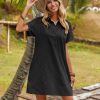 Womens Cotton Shirt Dress Summer Casual Short Sleeve Button Down Beach Cover Up Shirts with Pockets