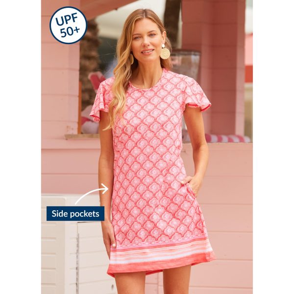 819N2OafNDL.jpg Ruffle Short Sleeve Dress - 50+ UPF Sun Protection Resort Wear, Casual Sun Dress