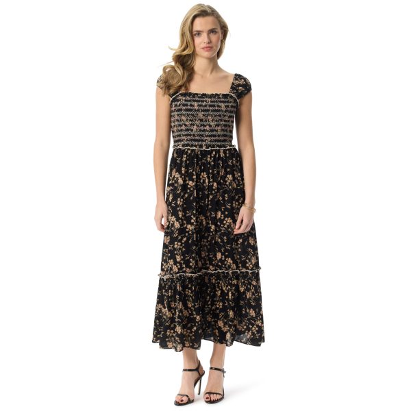 819SM0Keh7L.jpg Women's Clarice Cap Sleeve Smocked 2 Tiered Maxi Dress Standard