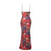 Women's Summer Floral Spaghetti Strap Long Maxi Dresses Low-Cut Bohemian Beach Sundress