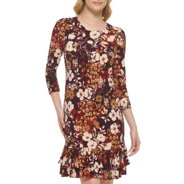 Women's Shift Jersey Long Sleeve Round Neck Dress