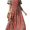 81E1mQdq46L.jpg Women's Summer Boho Floral Dress Casual Beach Vacation Sundress V Neck Short Sleeve Long Maxi Dresses