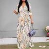 Women's Casual Floral Maxi Dresses V Neck 3/4 Sleeve Tie Waist Dress Summer Dresses for Women 2025