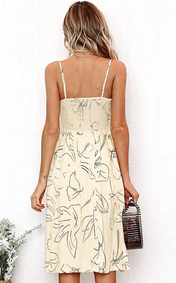 81GLxl-OzL.jpg Women 2025 Summer Dresses Tie Front V-Neck Spaghetti Strap Button Down A-Line Backless Swing Midi Dress
