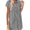 81GbTyOBdBL.jpg Womens Button Down Shirt Dress Summer Cotton Linen Dress V-Neck Mini Dress Casual Short Sleeve Loose Tunic Dresses