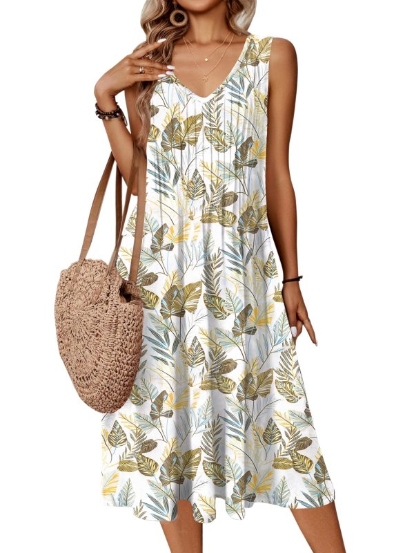 81I7EciDxaL.jpg Women Summer Casual Dress 2025 Sleeveless Midi Swing Tank Sundress with Pockets V Neck A Line Pleated Tshirt Dress