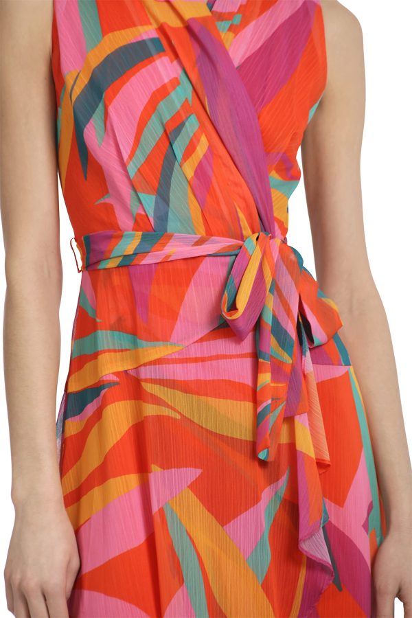 Women's Faux Wrap Shawl Collar High-Low Dress with Waist Tie