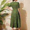 81LEz5cQv1L.jpg Women's Tiered Midi Dress with Tie Waist Flowy Summer Casual Short Sleeve Boho Swing Dress with Pocket