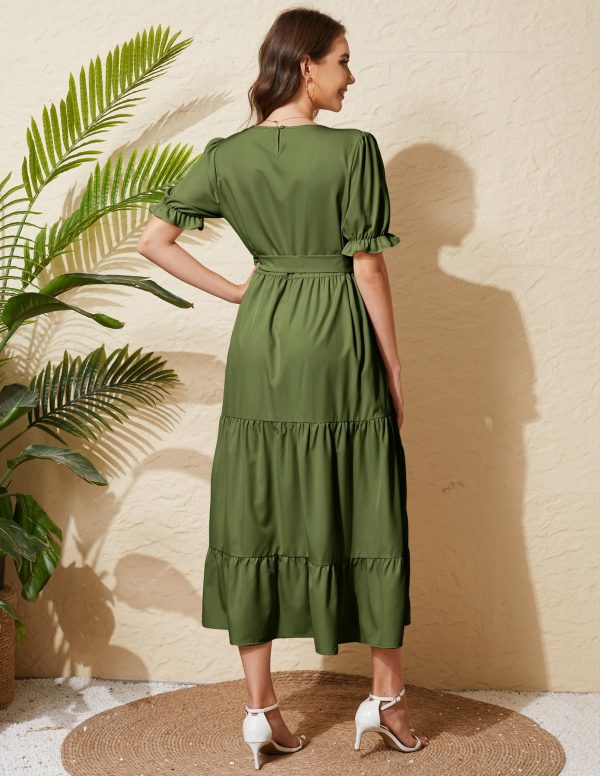 81LEz5cQv1L.jpg Women's Tiered Midi Dress with Tie Waist Flowy Summer Casual Short Sleeve Boho Swing Dress with Pocket