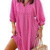 Womens Casual V Neck Summer Half Sleeve Bohemian Floral Mini Tunic Short Dresses