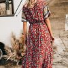 81O2FloMT5L.jpg Women's Summer Boho Floral Dress Casual Beach Vacation Sundress V Neck Short Sleeve Long Maxi Dresses