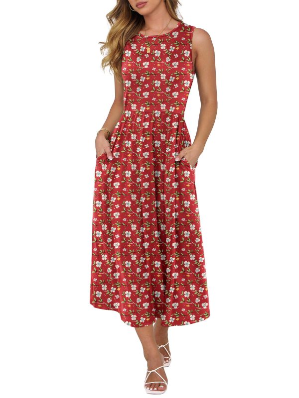 81RSIdQTtvL.jpg Womens Summer Sleeveless Midi Dress Casual Floral Printed A-Line Tank Beach Sundress with Pockets