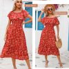 81ReNtyqdpL.jpg Women's 2025 Spring Summer Boho Off Shoulder Midi Dress Floral Short Sleeve A Line Casual Beach Vacation Dresses