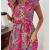 81SPaNaJdtL.jpg Women's Boho Print Tie Back Mini Dress Ruffle Cap Sleeve Crew Neck Vacation Dresses